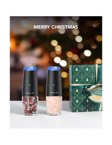 Juego de Molinillos Eléctricos de Sal y Pimienta FORLIM, Recargables USB, Automáticos, Ajuste de Grosor