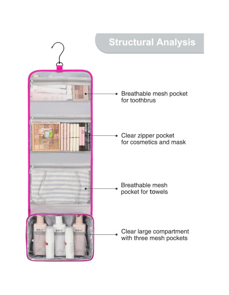 Bolsa de Aseo Colgante Relavel Rosa Intenso Gran Capacidad