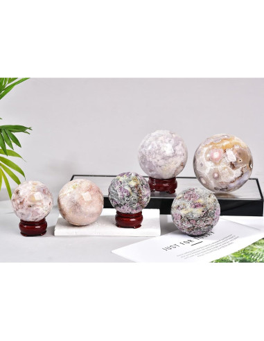 Bola de Cristal Ágata Flor de Cerezo CNYANFEI 80-90mm