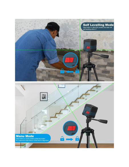 Nivel Láser RockSeed Autonivelación Verde con Trípode 119 cm