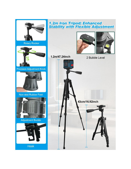 Nivel Láser RockSeed Autonivelación Verde con Trípode 119 cm