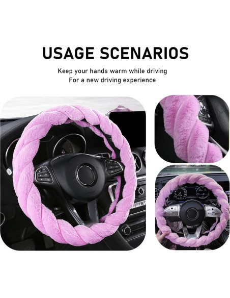Cubierta de Volante de Coche Peluda KVAEY 38.1 cm Morado