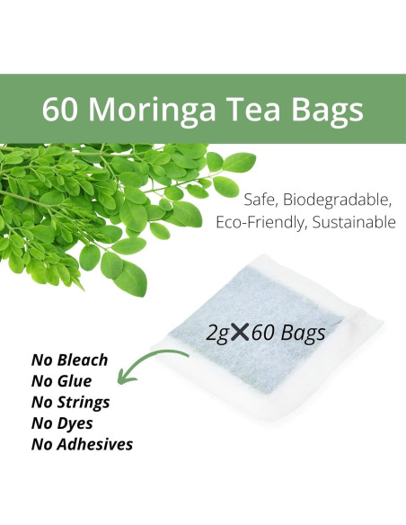 60 Bolsitas de Té de Moringa Natural VitalForest - Sin Cafeína