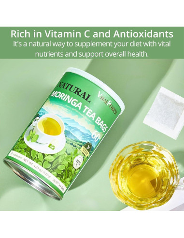 60 Bolsitas de Té de Moringa Natural VitalForest - Sin Cafeína
