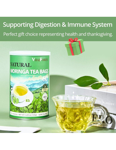 60 Bolsitas de Té de Moringa Natural VitalForest - Sin Cafeína
