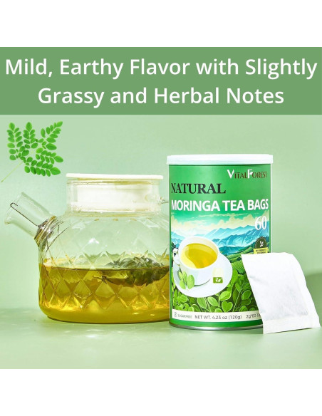 60 Bolsitas de Té de Moringa Natural VitalForest - Sin Cafeína