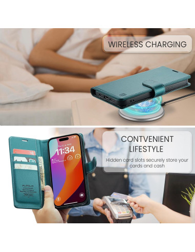 Funda billetera FLIPALM para iPhone 16 Pro Max Verde con RFID