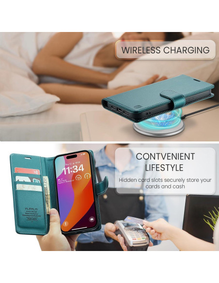 Funda billetera FLIPALM para iPhone 16 Pro Max Verde con RFID