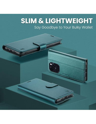 Funda billetera FLIPALM para iPhone 16 Pro Max Verde con RFID
