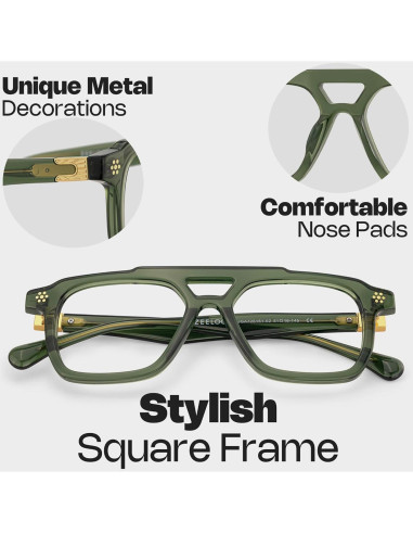 Gafas Aviador Retro Zeelool Hombres Acetato Lentes Luz Azul