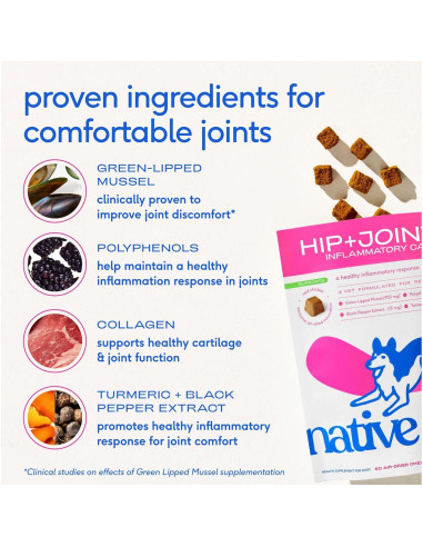 Suplemento Articular para Perros Native Pet - Alivio Natural del Dolor - 120 Masticables