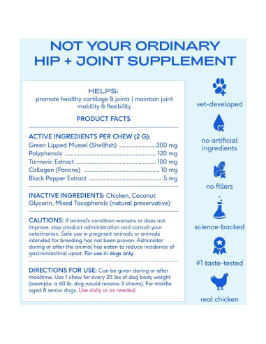 Suplemento Articular para Perros Native Pet - Alivio Natural del Dolor - 120 Masticables