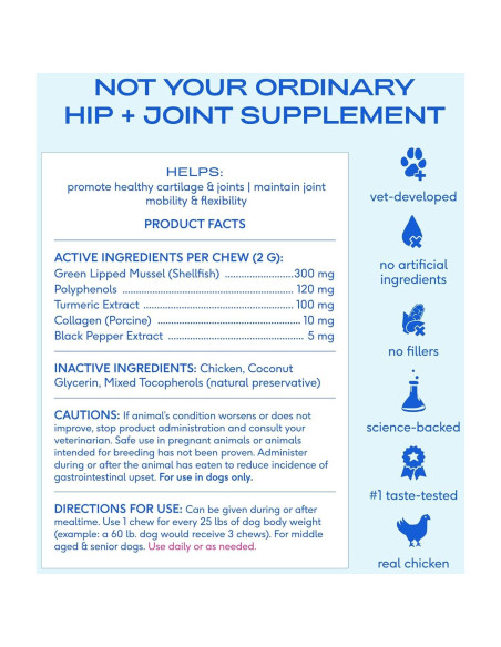 Suplemento Articular para Perros Native Pet - Alivio Natural del Dolor - 120 Masticables