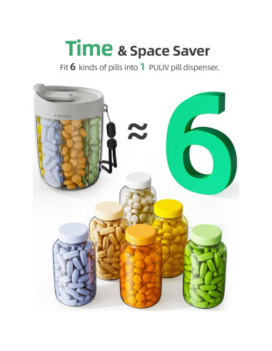 Botella Organizadora de Suplementos PULIV Grande - 6 Compartimentos
