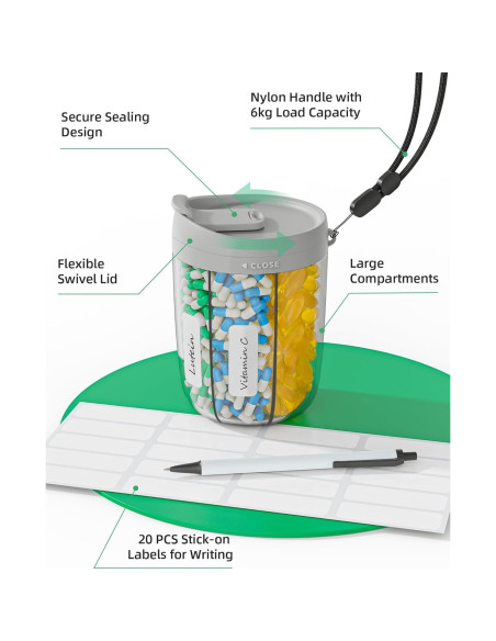 Botella Organizadora de Suplementos PULIV Grande - 6 Compartimentos