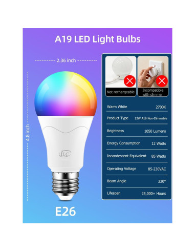 Bombilla LED iLC 12W RGB Control Remoto 2700K Paquete de 2