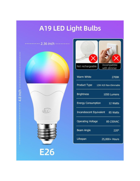 Bombilla LED iLC 12W RGB Control Remoto 2700K Paquete de 2