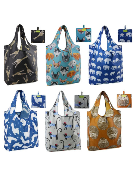 BeeGreen Bolsas de Compras Reutilizables 6 Piezas Diseño Animales