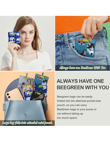BeeGreen Bolsas de Compras Reutilizables 6 Piezas Diseño Animales