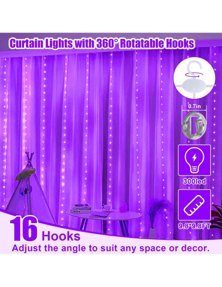 Cortina de Luz LED Púrpura 3m x 3m SINAMER 300 LEDs Control Remoto