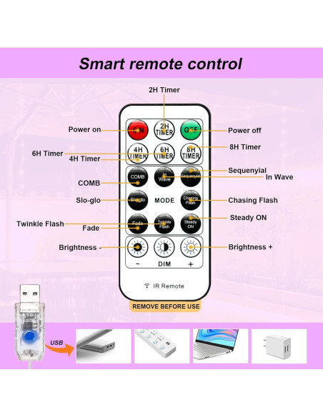 Cortina de Luz LED Púrpura 3m x 3m SINAMER 300 LEDs Control Remoto