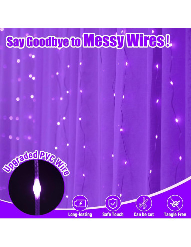 Cortina de Luz LED Púrpura 3m x 3m SINAMER 300 LEDs Control Remoto