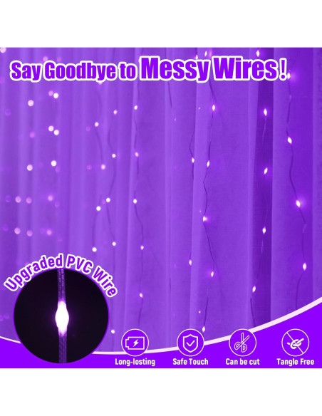 Cortina de Luz LED Púrpura 3m x 3m SINAMER 300 LEDs Control Remoto