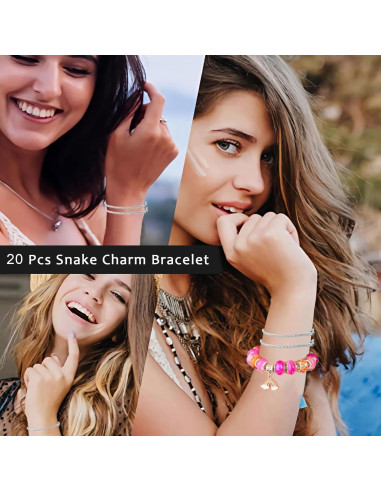 10 Pcs Pulsera de Serpiente Ajustable ZYEHXED 20 cm Plata