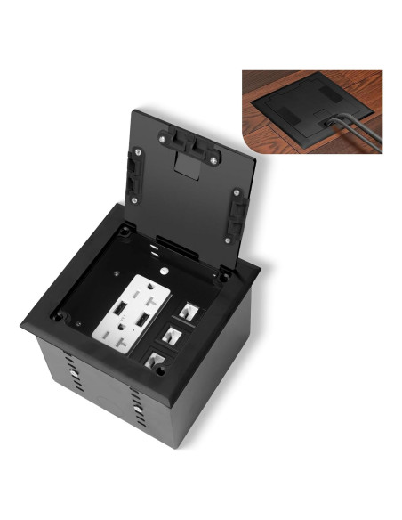 Kit de enchufe oculto empotrado KYHSHJ 2x20A USB-A RJ45 Negro