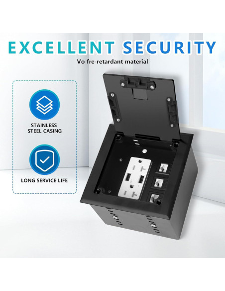 Kit de enchufe oculto empotrado KYHSHJ 2x20A USB-A RJ45 Negro