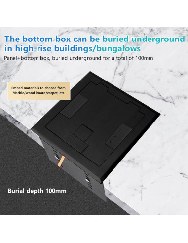 Kit de enchufe oculto empotrado KYHSHJ 2x20A USB-A RJ45 Negro