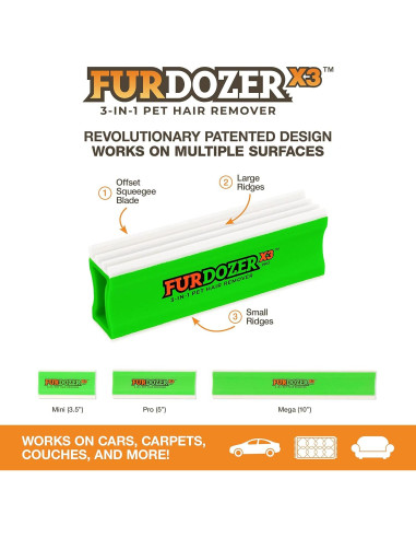 FurDozer X3 PRO Removedor de Pelo de Mascotas Verde 2 Paquete
