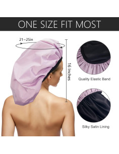 Gorro de Ducha Extra Grande Auban Rosa Impermeable Satén XL 2