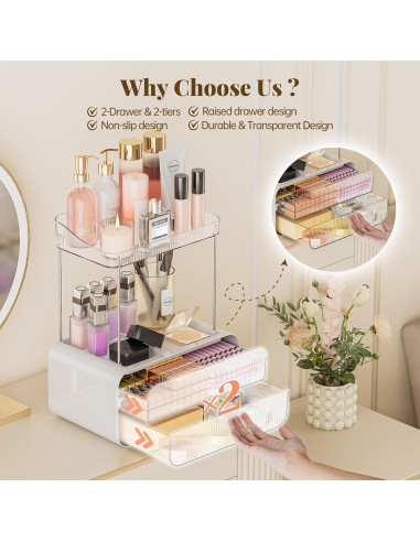 Organizador de Encimera de Baño Delamu 2 Cajones 4 Niveles