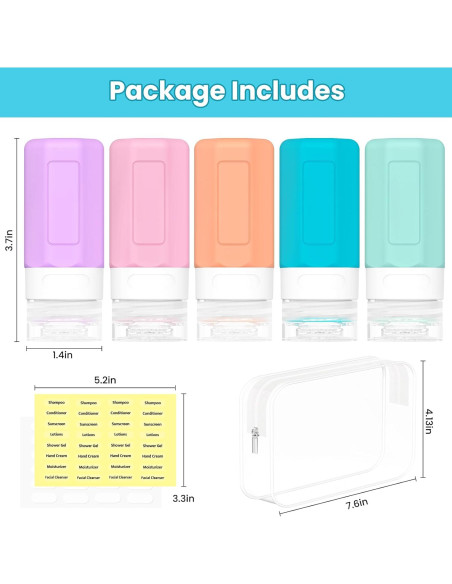 Botellas de Viaje Silicona Ruinovate 59 ml 5 Piezas Multi-color