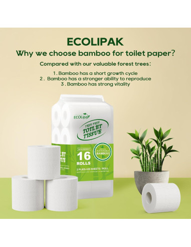 Papel Higiénico Ecológico ECOLipak de Bambú - 16 Rollos Dobles
