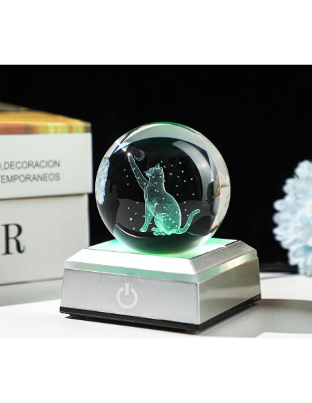 Bola de Cristal 3D Gato YU FENG con Base LED Colorida 5,08 cm