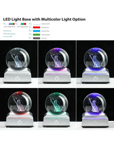 Bola de Cristal 3D Gato YU FENG con Base LED Colorida 5,08 cm