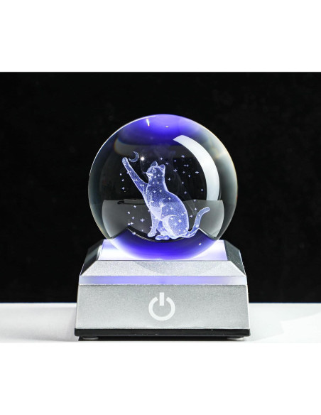 Bola de Cristal 3D Gato YU FENG con Base LED Colorida 5,08 cm