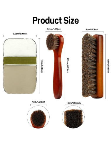 Cepillo para zapatos Zanzike 3 piezas crin de caballo y paño