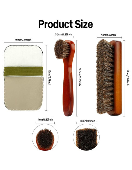 Cepillo para zapatos Zanzike 3 piezas crin de caballo y paño