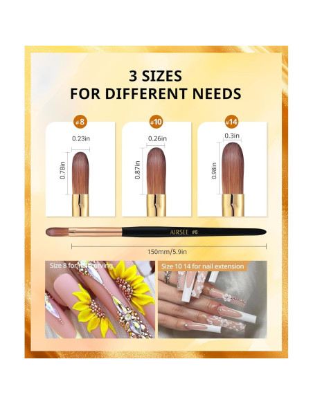 Set de Brochas Acrílicas Airsee 3 Pcs - Tamaños 8, 10, 14