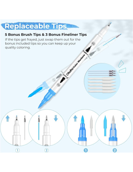 Marcadores Ohuhu 160 Colores a Base de Agua Doble Punta
