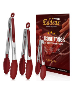 Juego de Pinzas de Cocina Eddeas 3 Pcs Silicona Rojo 17.78-30.48 cm