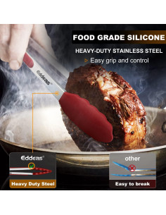 Juego de Pinzas de Cocina Eddeas 3 Pcs Silicona Rojo 17.78-30.48 cm 2