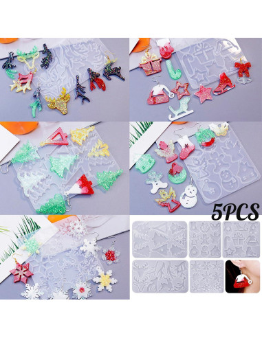 Moldes de Aretes de Resina ZQYSING 5 Piezas Navidad