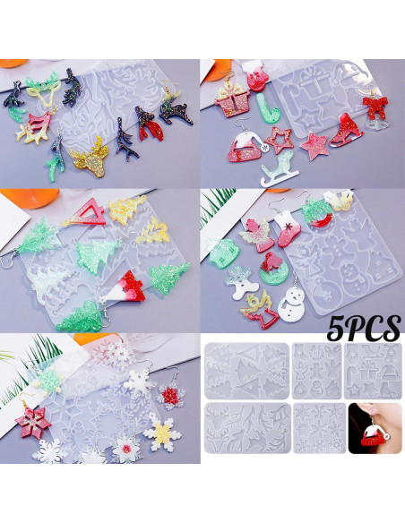 Moldes de Aretes de Resina ZQYSING 5 Piezas Navidad