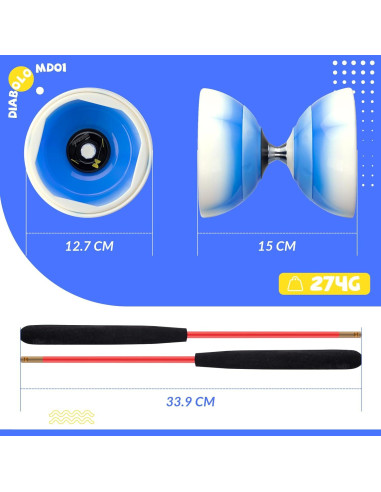 Yoyo Diábolo CHEE MONG MD01 Profesional 12.7 cm Azul Blanco