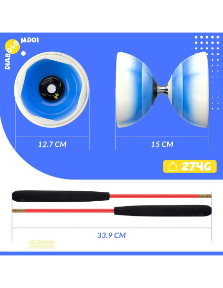 Yoyo Diábolo CHEE MONG MD01 Profesional 12.7 cm Azul Blanco