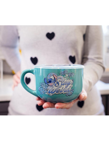 Taza de Sopa Cerámica Disney Lilo y Stitch 24oz con Tapa